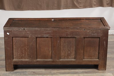 Lot 1507 - A LATE ELIZABETHAN OAK TRAY TOP COFFER