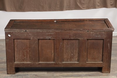 Lot 1507 - A LATE ELIZABETHAN OAK TRAY TOP COFFER