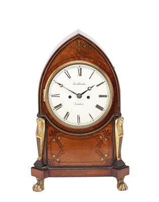 Lot 1286 - BROCKBANKS, LONDON. A REGENCY EGYPTIAN REVIVAL ORMOLU MOUNTED MAHOGANY BRACKET CLOCK