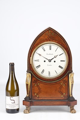Lot 1286 - BROCKBANKS, LONDON. A REGENCY EGYPTIAN REVIVAL ORMOLU MOUNTED MAHOGANY BRACKET CLOCK