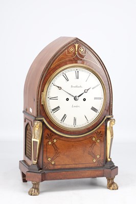 Lot 1286 - BROCKBANKS, LONDON. A REGENCY EGYPTIAN REVIVAL ORMOLU MOUNTED MAHOGANY BRACKET CLOCK