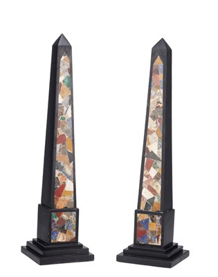 Lot 1137 - A PAIR OF 20TH CENTURY ITALIAN SPECIMEN MARBLE OBELISKS