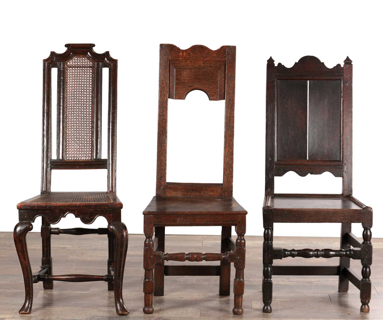Lot 1559 - THREE 17TH CENTURY OAK HALL CHAIRS
