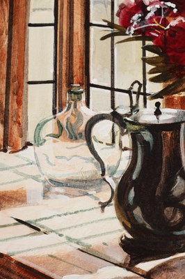 Lot 913 - MICHAEL JOHN HUNT (BRITISH, B.1941) AN ACRYLIC ON PANEL TITLED 'THE GLASS BOTTLE'