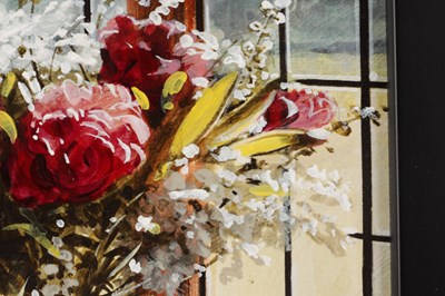 Lot 913 - MICHAEL JOHN HUNT (BRITISH, B.1941) AN ACRYLIC ON PANEL TITLED 'THE GLASS BOTTLE'