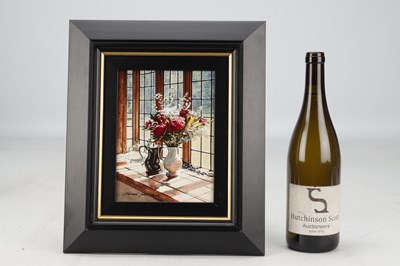 Lot 913 - MICHAEL JOHN HUNT (BRITISH, B.1941) AN ACRYLIC ON PANEL TITLED 'THE GLASS BOTTLE'