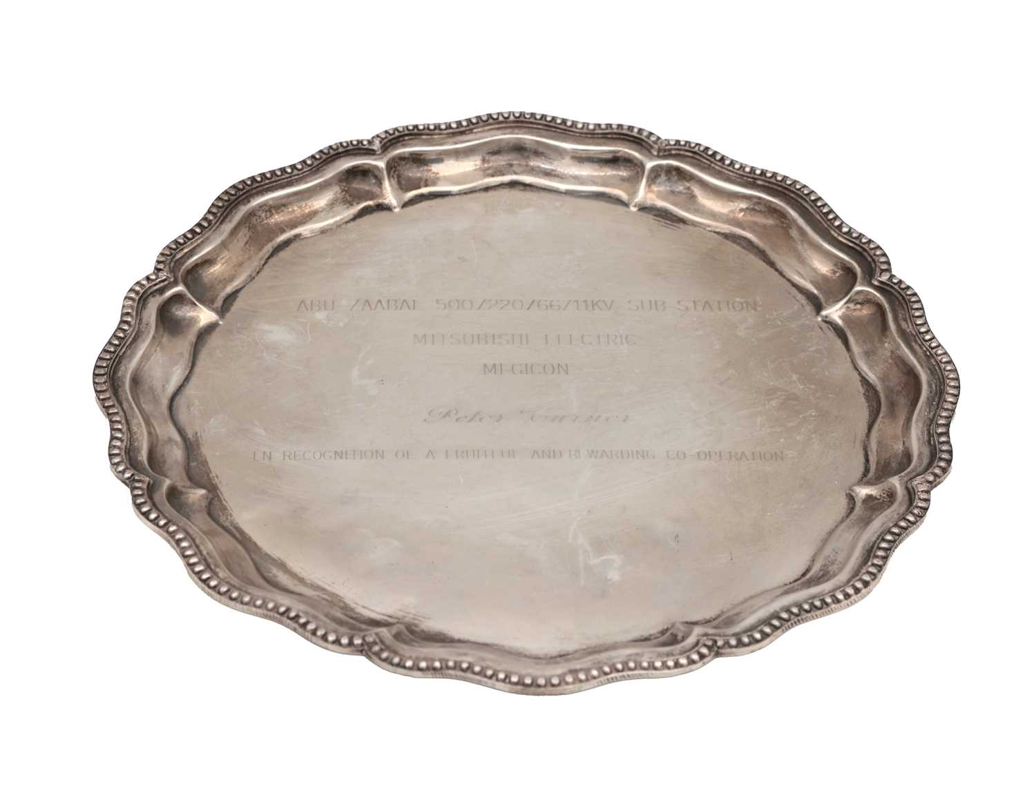 Lot 63 - A 20TH CENTURY EGYPTIAN SILVER PRESENTATION TRAY