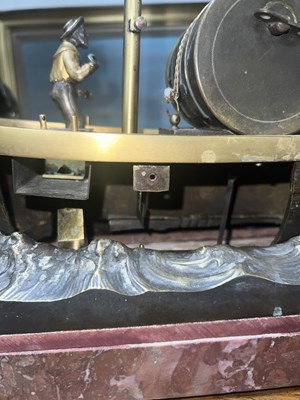 Lot 1205 - A.R. GUILMET, A LATE 19TH CENTURY FRENCH PATINATED AND GILT BRONZE INDUSTRIAL "OARSMAN" AUTOMATON CLOCK ON ROUGE MARBLE BASE