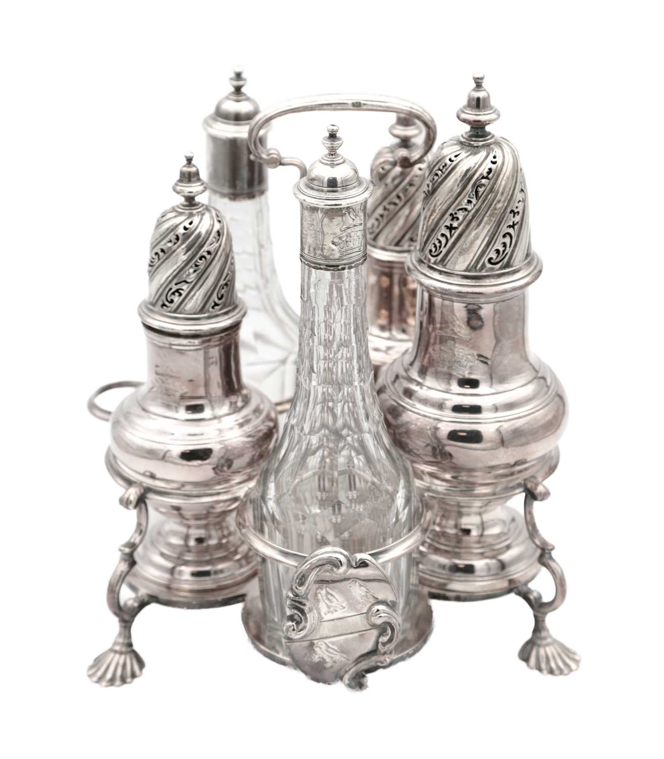 Lot 51 - A GEORGE II ENGLISH SILVER CRUET SET