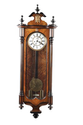 Lot 1290 - A LATE 19TH CENTURY WALNUT AND EBONISED VIENNA STYLE REGULATOR WALL CLOCK