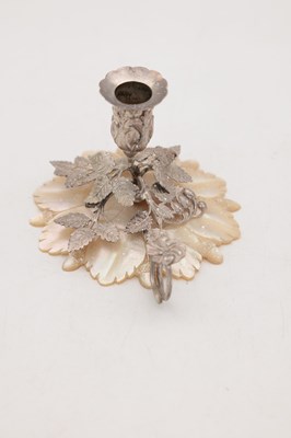 Lot 36 - A 20TH CENTURY SILVER AND MOTHER OF PEARL CHAMBERSTICK