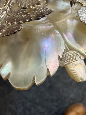 Lot 36 - A 20TH CENTURY SILVER AND MOTHER OF PEARL CHAMBERSTICK