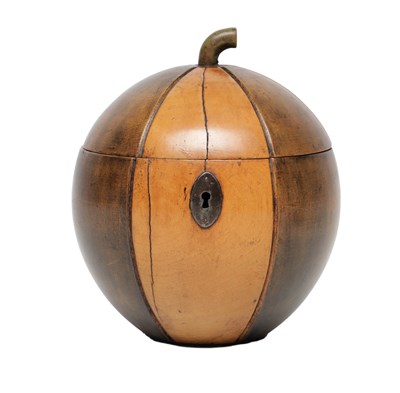 Lot 1382 - A GEORGE III FRUITWOOD CANTALOUPE MELON TEA CADDY