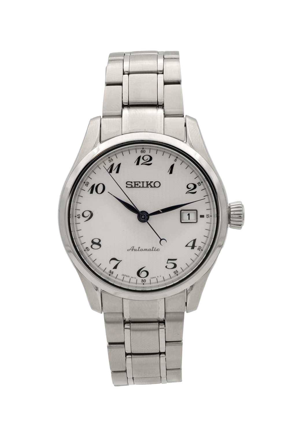 Lot 446 - A GENTLEMAN'S STAINLESS STEEL SEIKO PRESAGE AUTOMATIC WRIST WATCH