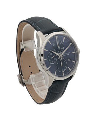 Lot 444 - A GENTLEMAN'S STAINLESS STEEL HAMILTON JAZZMASTER CHRONOGRAPH AUTOMATIC WRIST WATCH