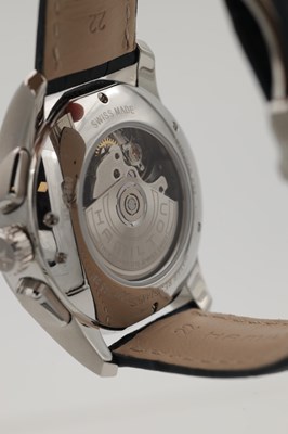 Lot 444 - A GENTLEMAN'S STAINLESS STEEL HAMILTON JAZZMASTER CHRONOGRAPH AUTOMATIC WRIST WATCH