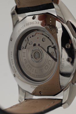 Lot 444 - A GENTLEMAN'S STAINLESS STEEL HAMILTON JAZZMASTER CHRONOGRAPH AUTOMATIC WRIST WATCH