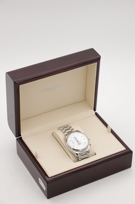 Lot 317 - A GENTLEMAN'S STEEL LONGINES MASTER COLLECTION TRIPLE CALENDAR MOONPHASE WRIST WATCH