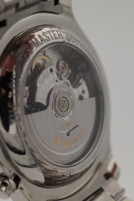 Lot 317 - A GENTLEMAN'S STEEL LONGINES MASTER COLLECTION TRIPLE CALENDAR MOONPHASE WRIST WATCH