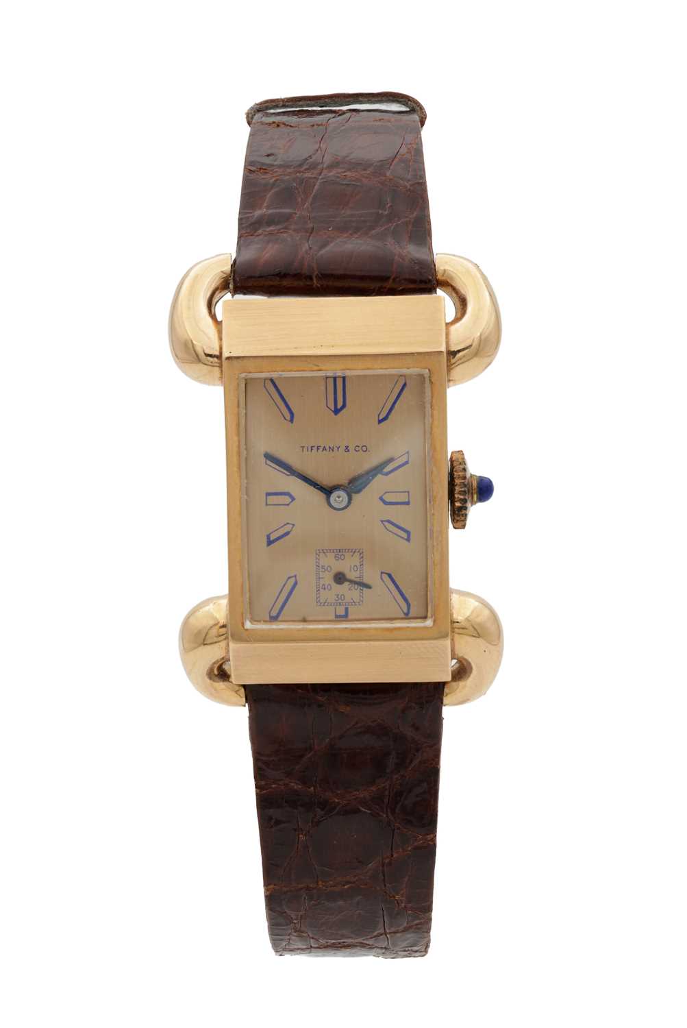 Lot 468 - AN 18CT ROSE GOLD TIFFANY & CO. GENTLEMAN'S WRIST WATCH WITH FLARED LUGS