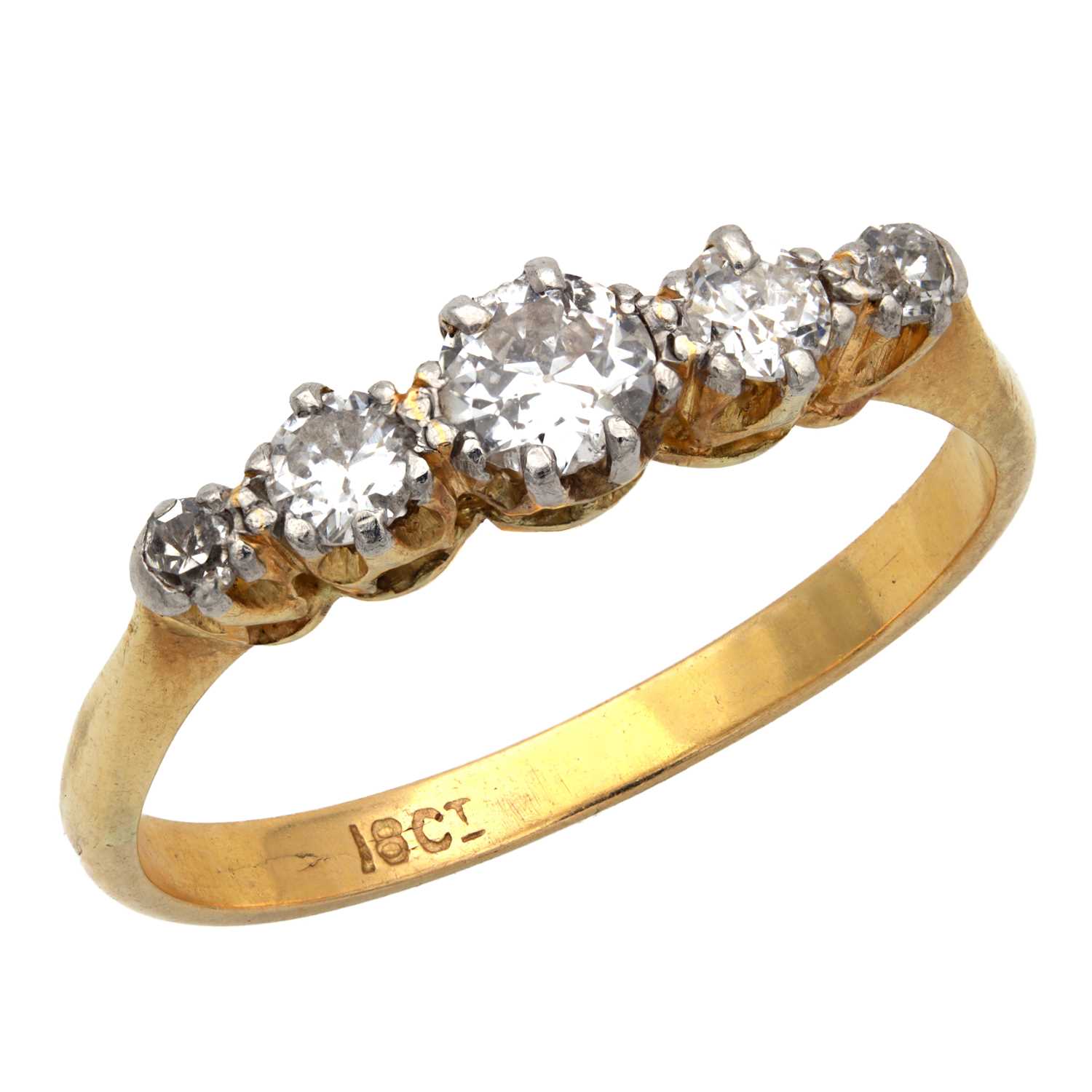 Lot 183 - AN 18CT YELLOW GOLD FIVE-STONE DIAMOND RING