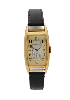 Lot 506 - AN ART DECO ZENITH 18CT GOLD GENTLEMAN'S WRIST WATCH