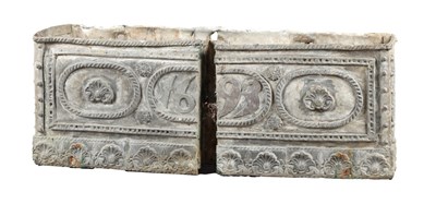 Lot 1160 - A LATE 17TH CENTURY RECTANGULAR LEAD PLANTER DATED 1693