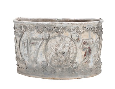 Lot 1161 - A MID 18TH CENTURY LEAD BOW FRONTED PLANTER DATED 1753