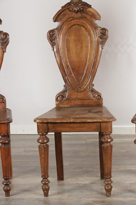 Lot 1570 - A SET OF SIX LATE 19TH CENTURY OAK HALL CHAIRS