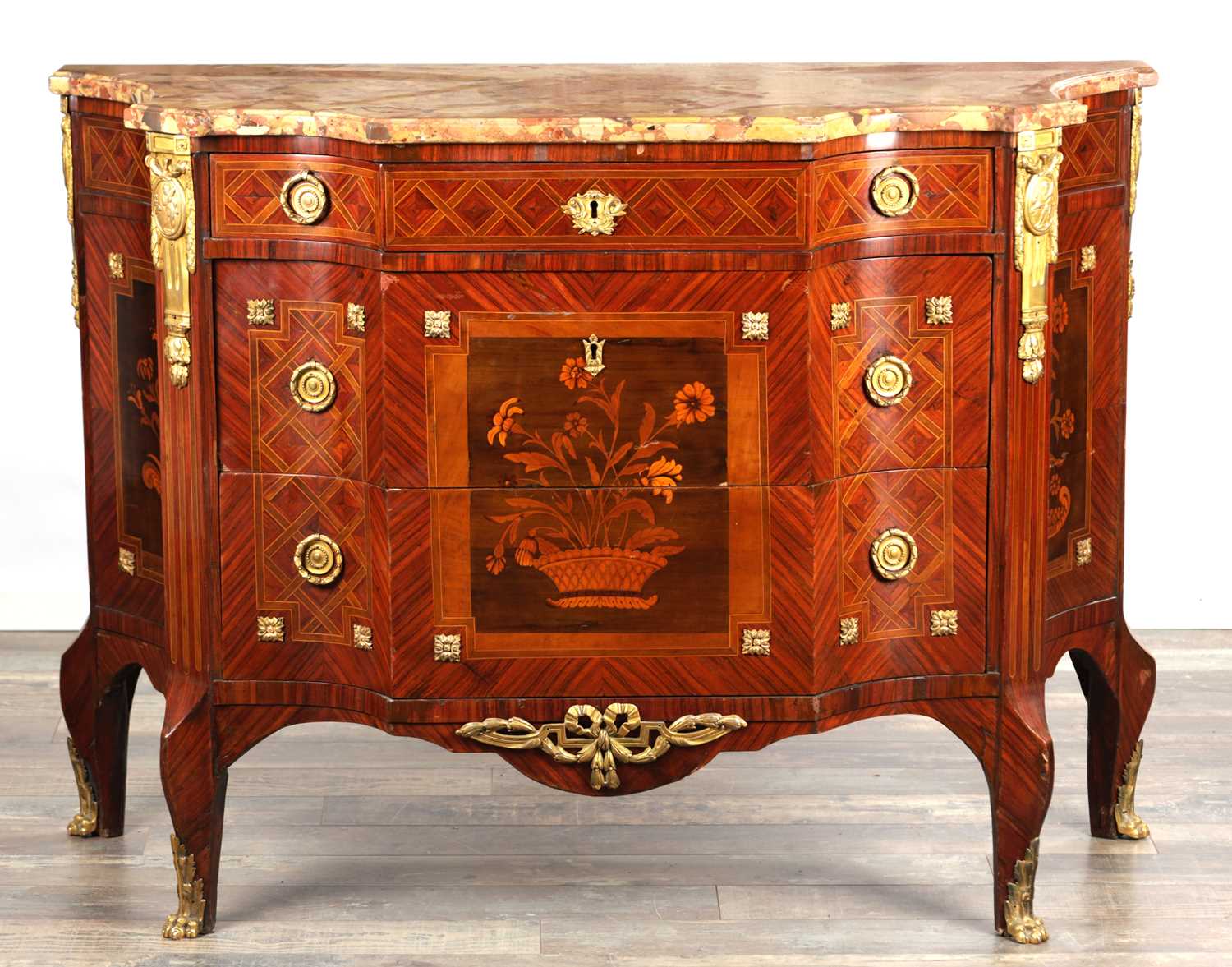 Lot 1490 - A LATE 19TH CENTURY FRENCH GILT BRONZE MOUNTED MARQUETRY COMMODE STAMPED SORMANI