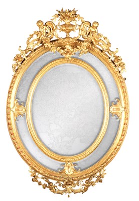 Lot 1691 - A LARGE LATE 19TH CENTURY FRENCH GILT GESSO OVAL HANGING MIRROR