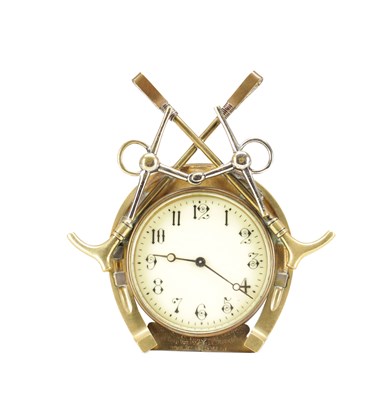 Lot 1315 - A LATE 19TH CENTURY BRASS EQUESTRIAN DESK CLOCK