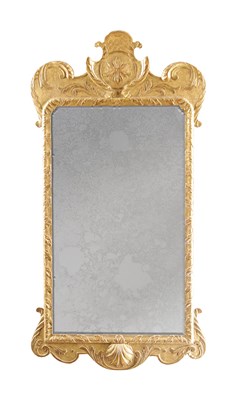 Lot 1673 - A GEORGE I GILTWOOD CARVED GESSO MIRROR