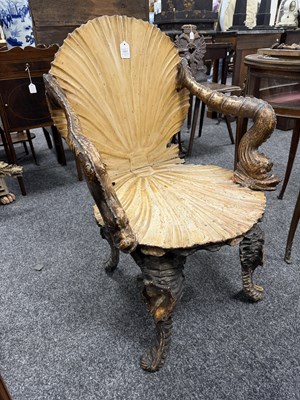 Lot 1551 - AN UNUSUAL 19TH CENTURY ITALIAN PARCEL GILT GROTTO CHAIR ATTRIBUTED TO PAULY ET CIE