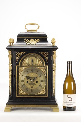 Lot FRANCIS WELLS, LONDON. A GEORGE III ORMOLU MOUNTED EBONISED QUARTER REPEATING BRACKET CLOCK