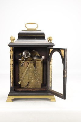 Lot FRANCIS WELLS, LONDON. A GEORGE III ORMOLU MOUNTED EBONISED QUARTER REPEATING BRACKET CLOCK