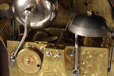 Lot FRANCIS WELLS, LONDON. A GEORGE III ORMOLU MOUNTED EBONISED QUARTER REPEATING BRACKET CLOCK