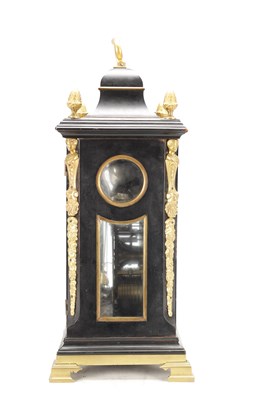 Lot FRANCIS WELLS, LONDON. A GEORGE III ORMOLU MOUNTED EBONISED QUARTER REPEATING BRACKET CLOCK