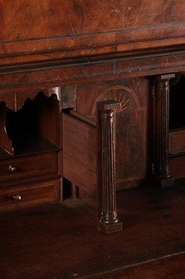 Lot 1688 - A GOOD EARLY 18TH CENTURY FIGURED WALNUT SECRETAIRE CHEST ON CHEST WITH STARBURST INLAID BASE
