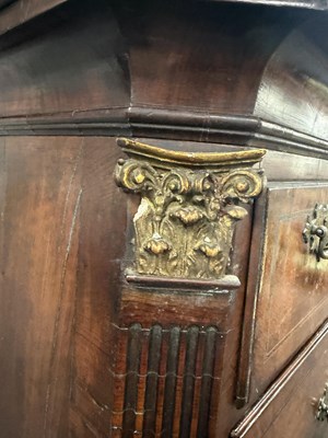Lot 1688 - A GOOD EARLY 18TH CENTURY FIGURED WALNUT SECRETAIRE CHEST ON CHEST WITH STARBURST INLAID BASE