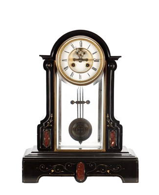 Lot 1358 - A LATE 19TH CENTURY FRENCH BLACK AND ROUGE MARBLE MANTEL CLOCK