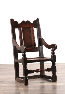 Lot 1587 - A RARE 17TH CENTURY OAK CHILDS ARMCHAIR