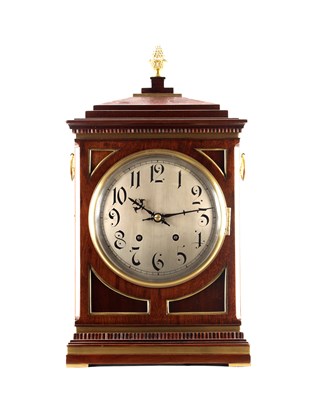 Lot 1336 - A LATE 19TH CENTURY GERMAN MAHOGANY QUARTER CHIMING BRACKET CLOCK