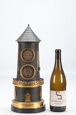 Lot 1279 - A LATE 19TH CENTURY FRENCH BRASS AND PATINATED METAL INDUSTRIAL AUTOMATON WINDMILL CLOCK WITH AN ANEROID BAROMETER