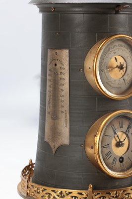 Lot 1279 - A LATE 19TH CENTURY FRENCH BRASS AND PATINATED METAL INDUSTRIAL AUTOMATON WINDMILL CLOCK WITH AN ANEROID BAROMETER