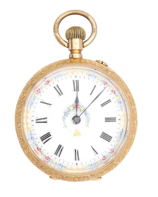 Lot 473 - A SWISS 18CT GOLD OPEN FACED FOB WATCH