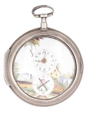 Lot 383 - P. MASTERMAN, LONDON. A LATE GEORGE III ENGLISH SILVER PAIR CASED AUTOMATON POCKET WATCH