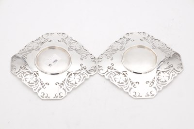 Lot A PAIR OF 1931 SHEFFIELD ENGLISH SILVER PIN TRAYS WITH ENGRAVED SCROLL BORDERS