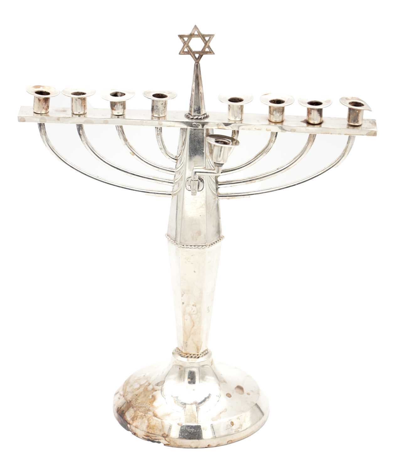 Lot 81 - A GEORGE VI ENGLISH SILVER HANUKKAH MENORAH