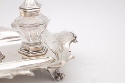 Lot 14 - A VICTORIAN ENGLISH SILVER INK STAND WITH CANDLESTICK